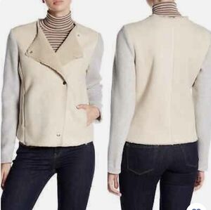 BB Dakota Glenna Jacket faux suede Sherpa knit cream gray size M